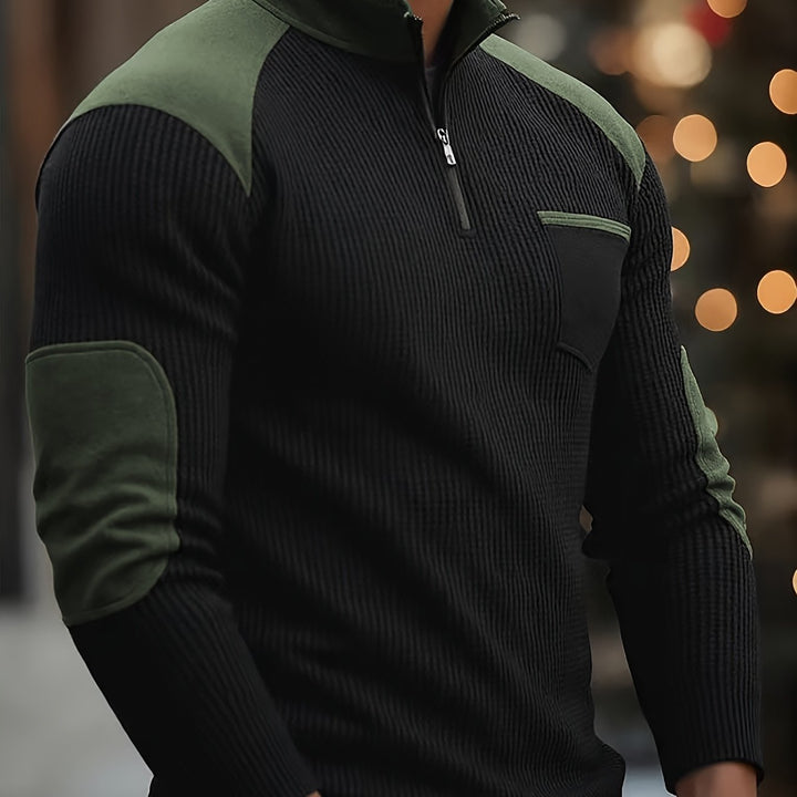 Rory | Textured Colour-Block Quarter-Zip Pullover