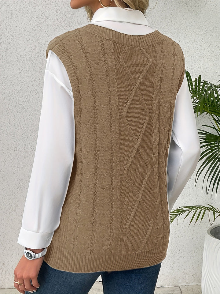 Cora | Cozy Cable-Knit V-Neck Jumper Vest
