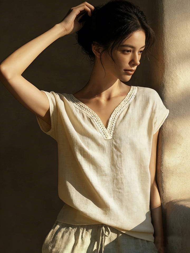 Bonnie | Lace-Trim V-Neck Top