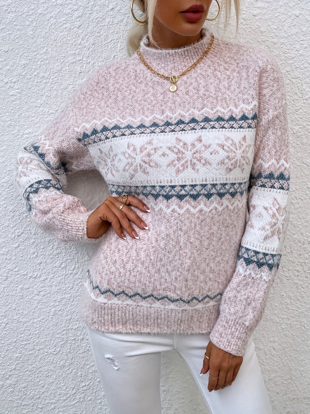 Tamsin | Cozy Snowflake Mock-Neck Jumper