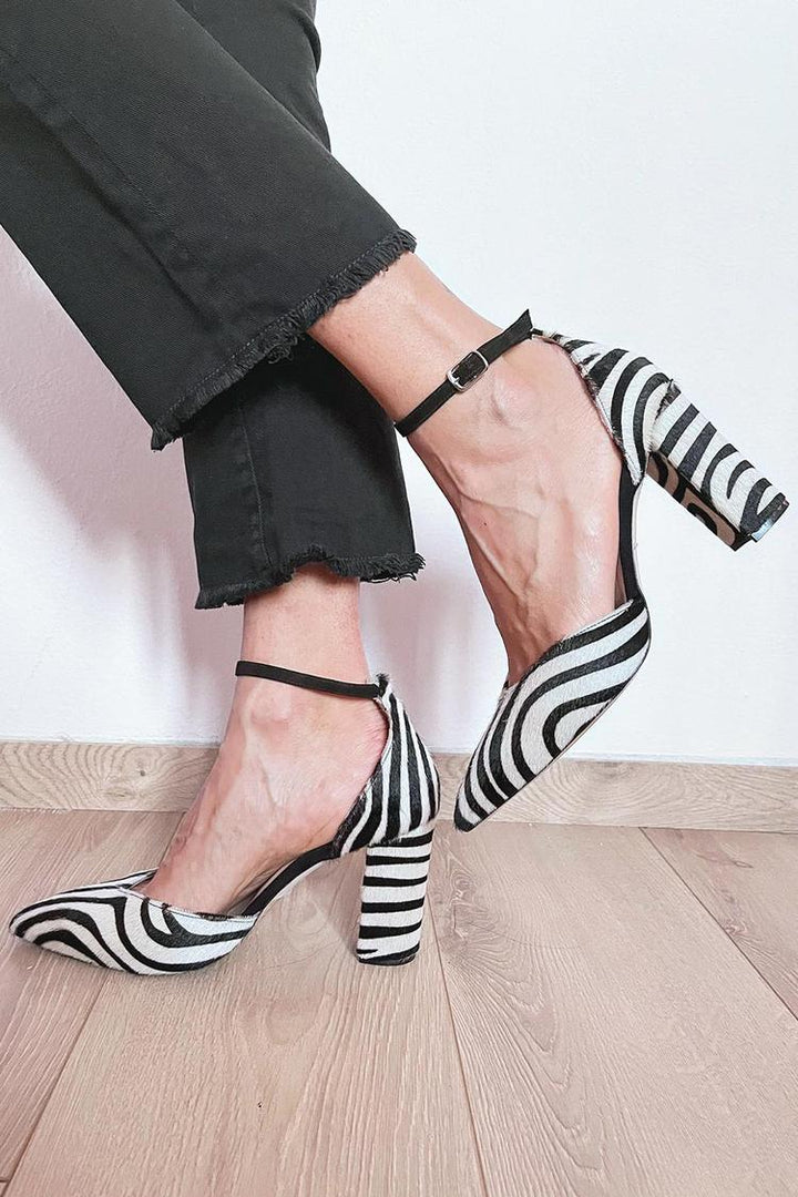 Quinn | Zebra Print Ankle Strap Heels