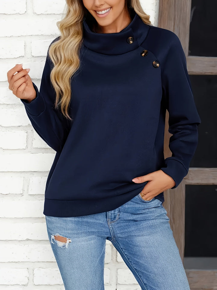 Kirsten | Button-Accent Stand Collar Sweatshirt