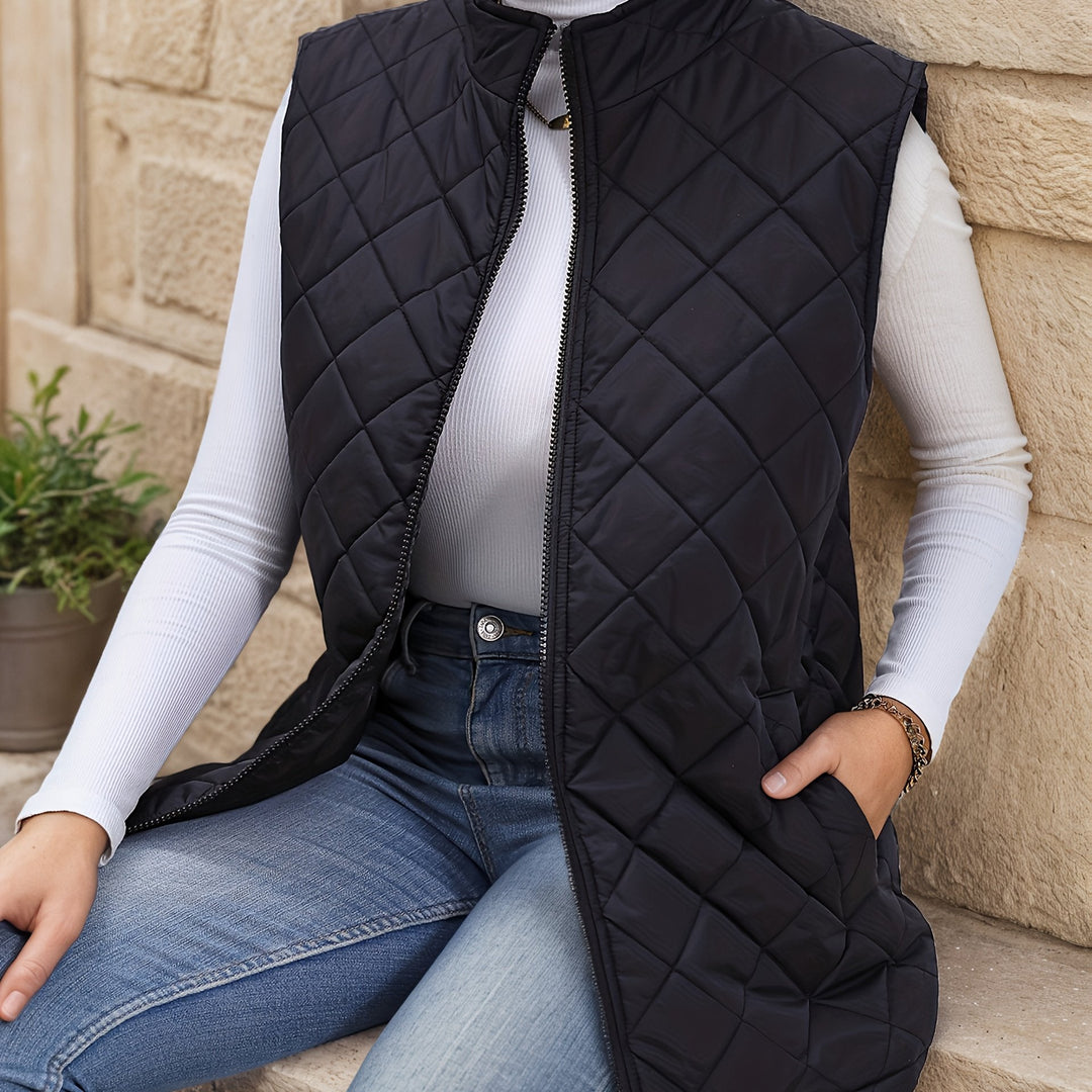 Eileen | Diamond-Quilted Longline Vest