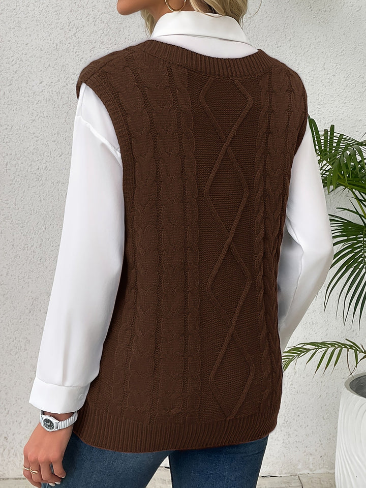 Cora | Cozy Cable-Knit V-Neck Jumper Vest