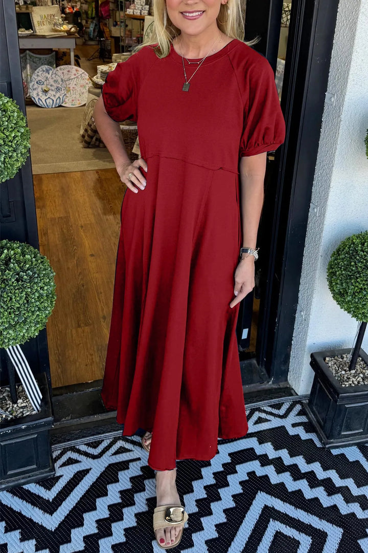 Haisley | Puff Sleeve Round Neck Maxi Dress
