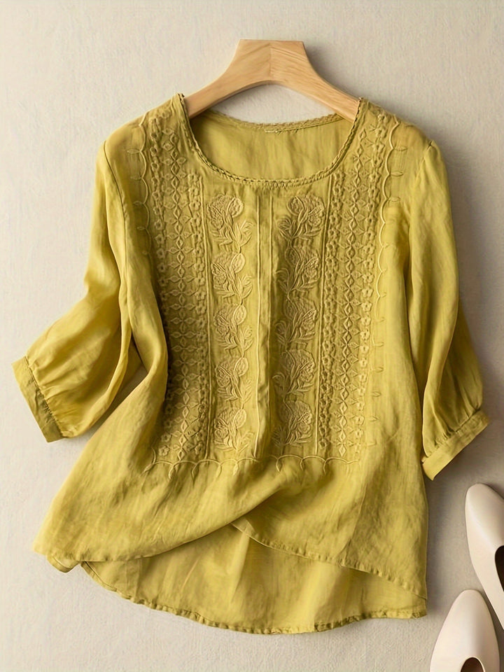 Susannah | Embroidered Scoop-Neck Blouse