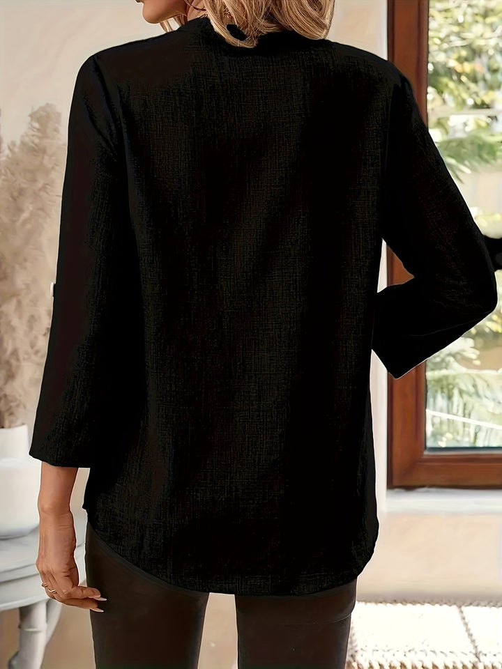 Isabel | Refined V-Neck Roll-Sleeve Top