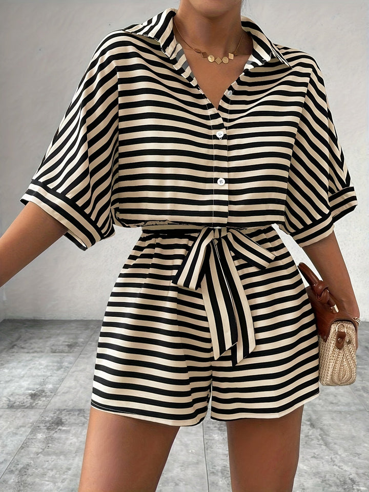 Renata | Belted Striped Romper