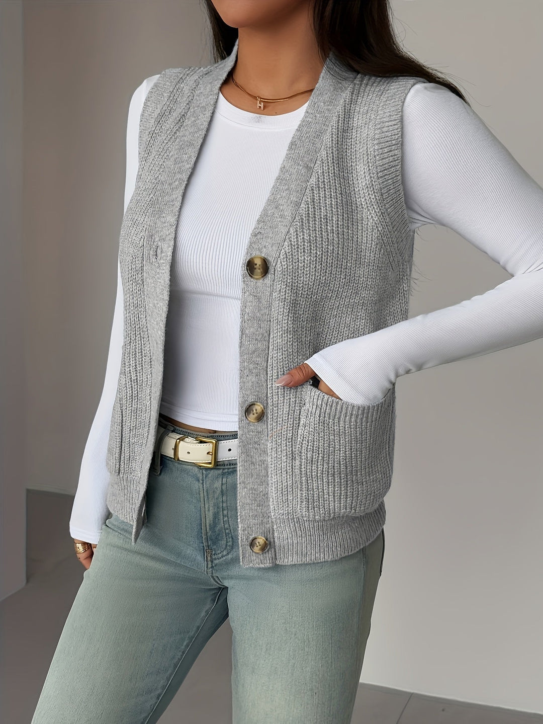 Miriam | Buttoned V-Neck Knit Vest