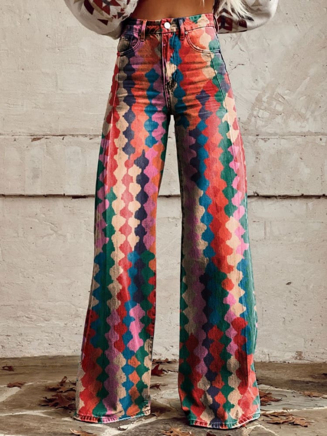 Amelia | Elegant Diamond Pattern Bohemian Trousers