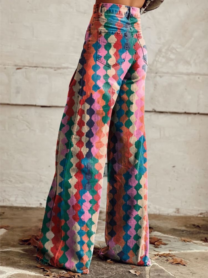 Amelia | Elegant Diamond Pattern Bohemian Trousers