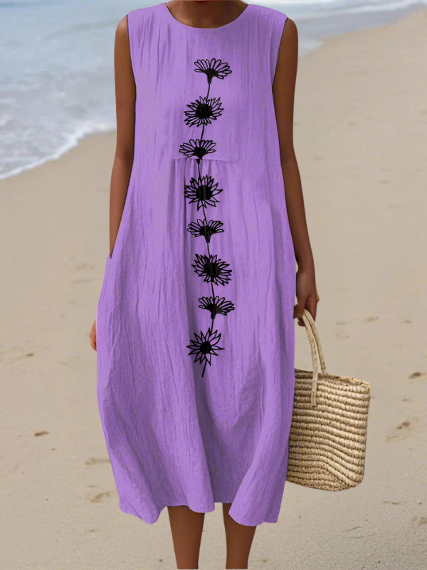 Pearl | Casual Violet Bloom Midi Dress