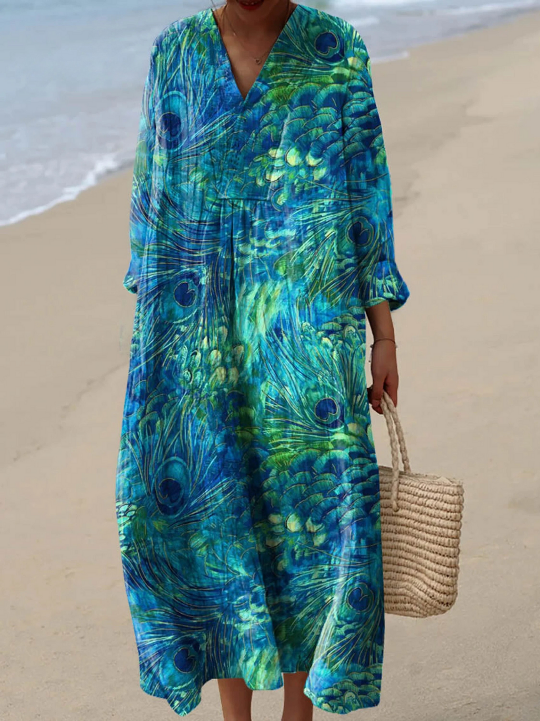 Elodie | Peacock Feather Pattern Art Print Dress