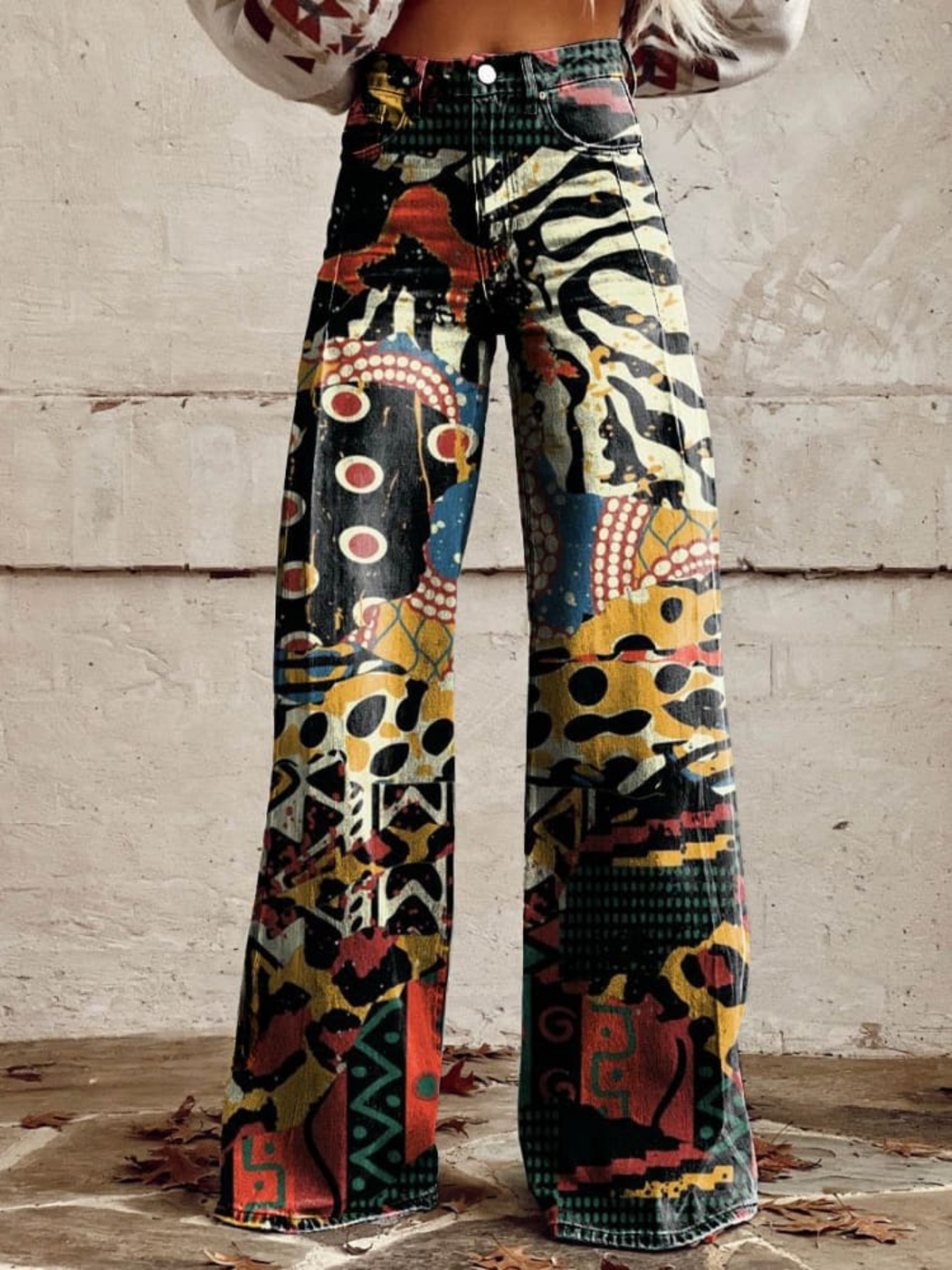 Alodia | Elegant Wide Multicolour Art Trousers