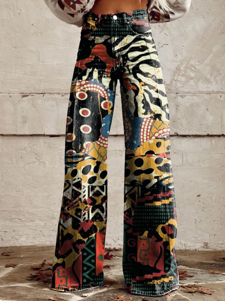 Alodia | Elegant Wide Multicolour Art Trousers