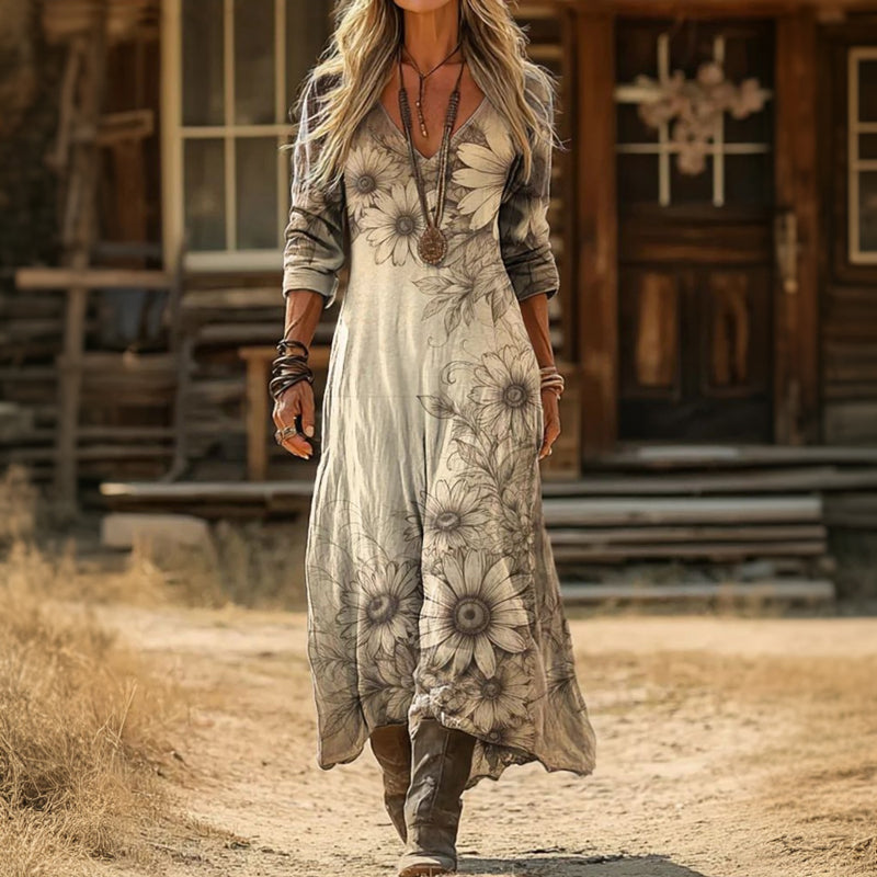 Silvia | Vintage-Inspired Long Sleeve Floral Dress