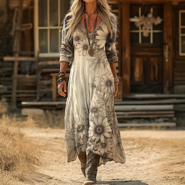 Silvia | Vintage-Inspired Long Sleeve Floral Dress