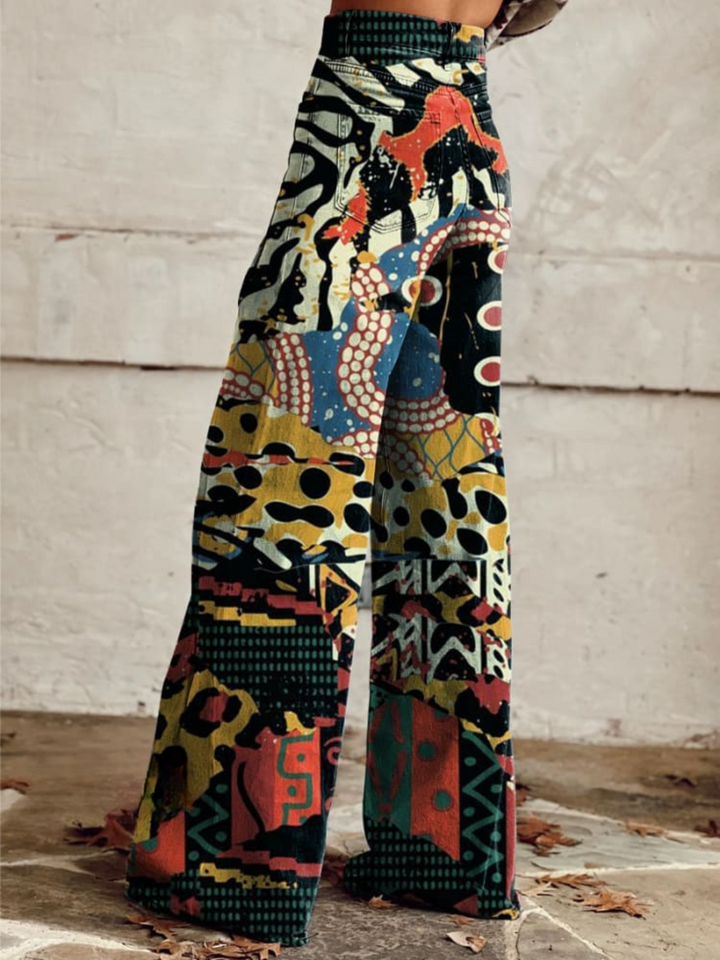 Alodia | Elegant Wide Multicolour Art Trousers