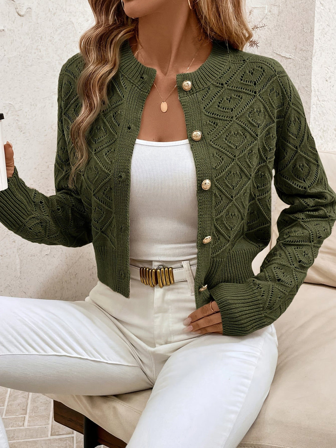 Della | Textured Button-Front Cardigan