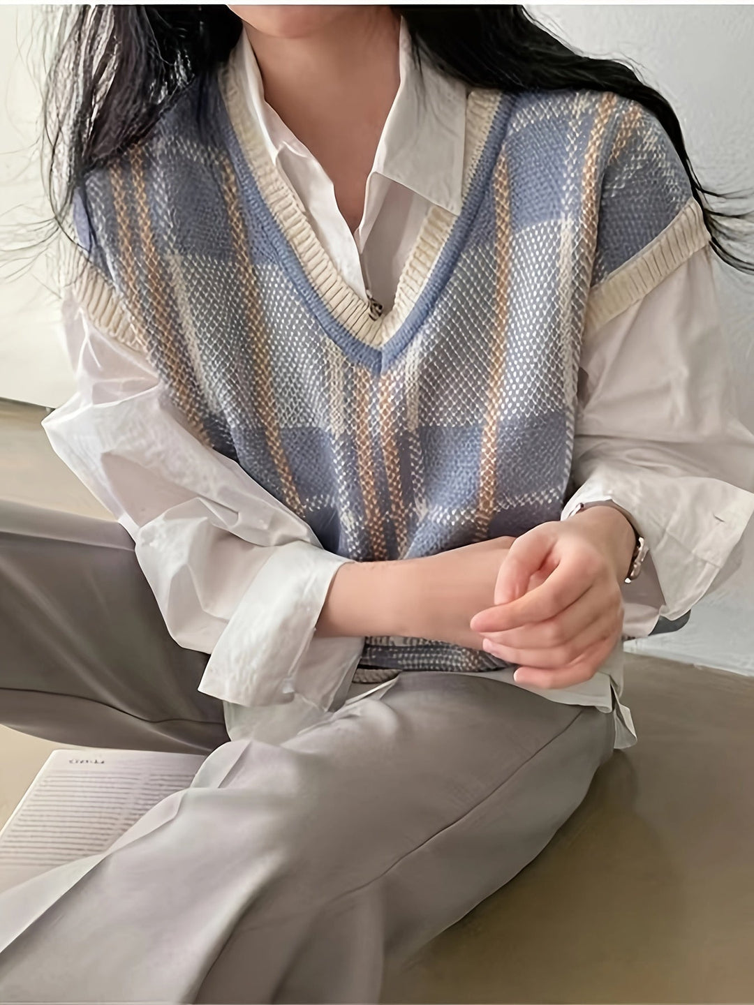 Marnie | Vintage Plaid V-Neck Jumper Vest