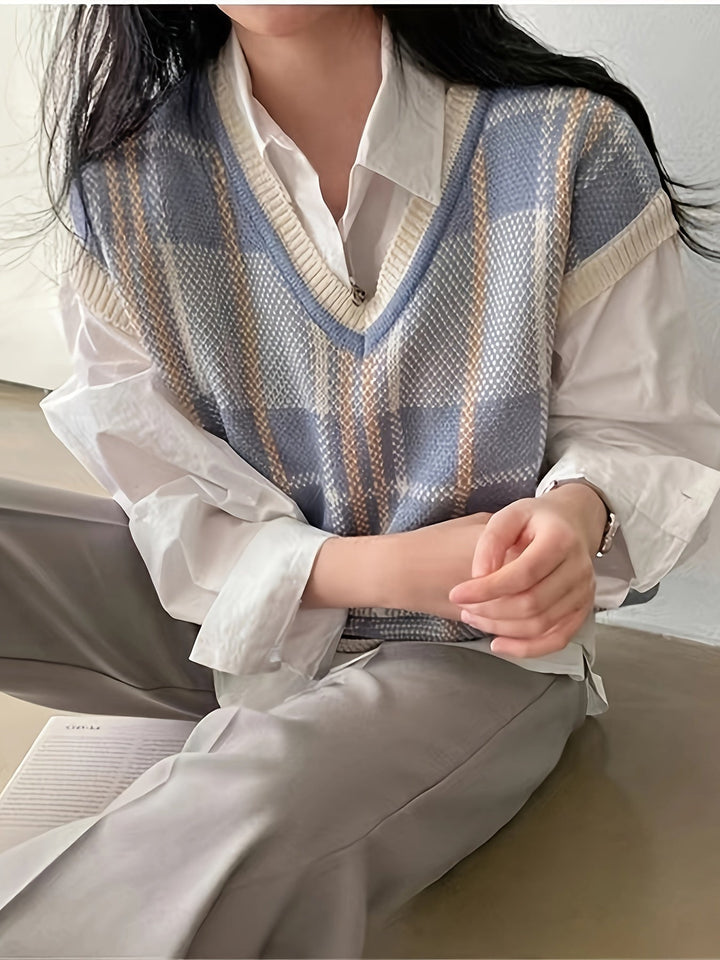 Marnie | Vintage Plaid V-Neck Jumper Vest