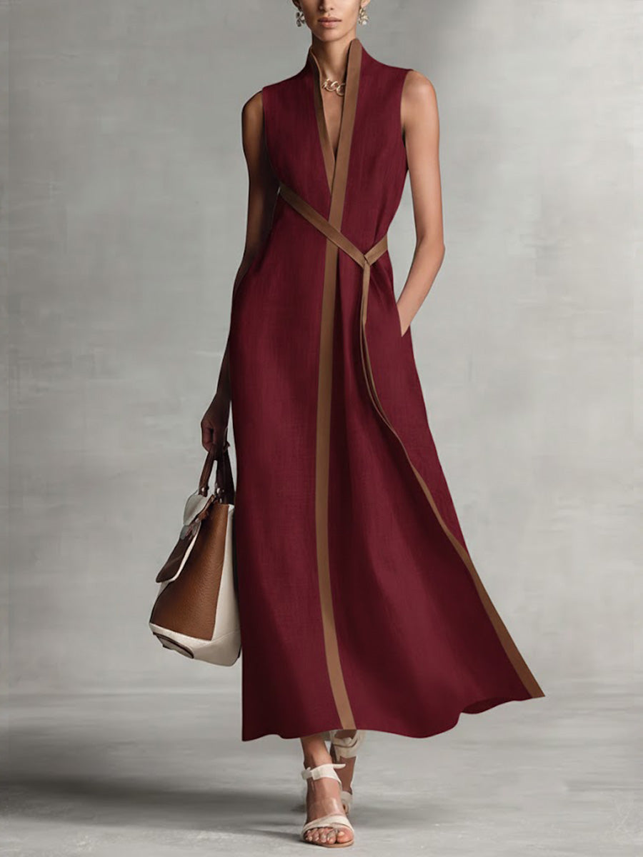 Verity | Contrast-Trim Sleeveless Midi Dress