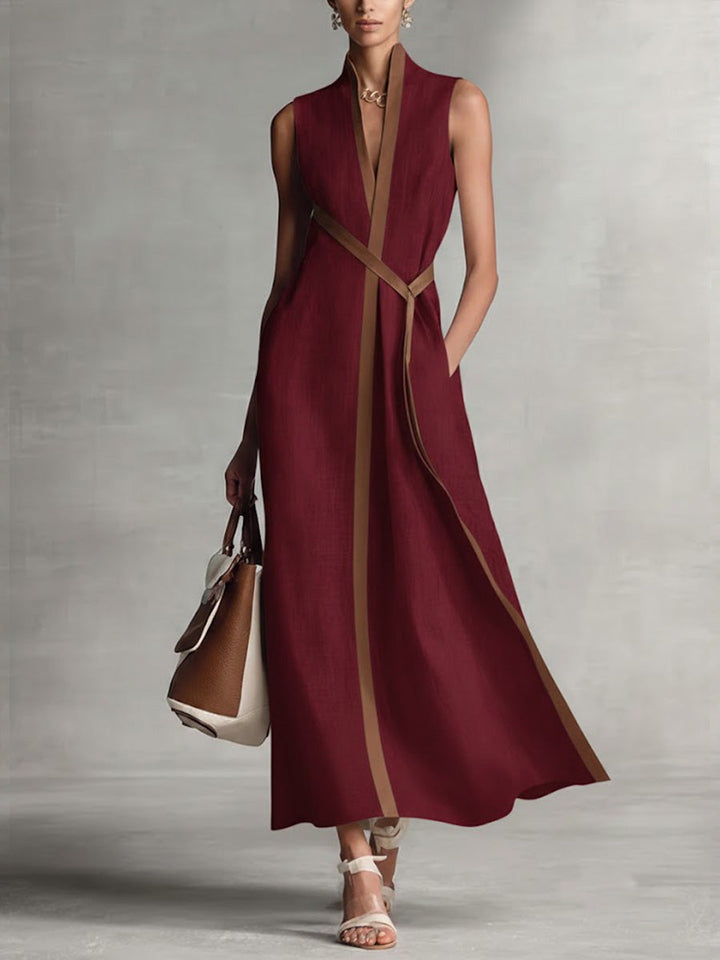 Verity | Contrast-Trim Sleeveless Midi Dress