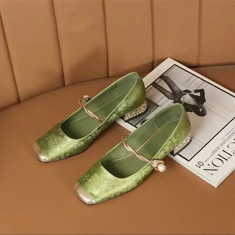 Camille | Vintage Braided Pearl Strap Shoes