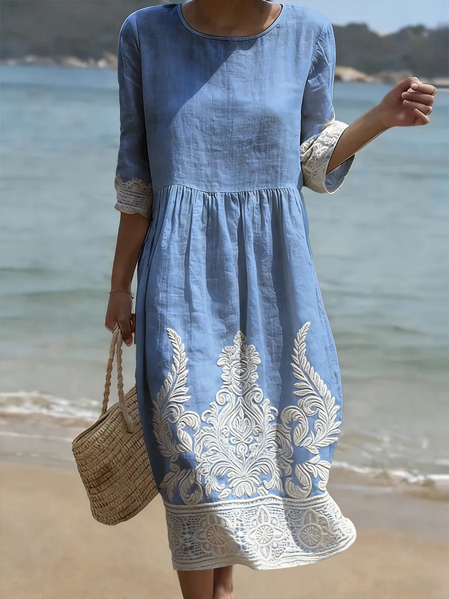 Amber | Elegant Floral Mid Sleeve Dress