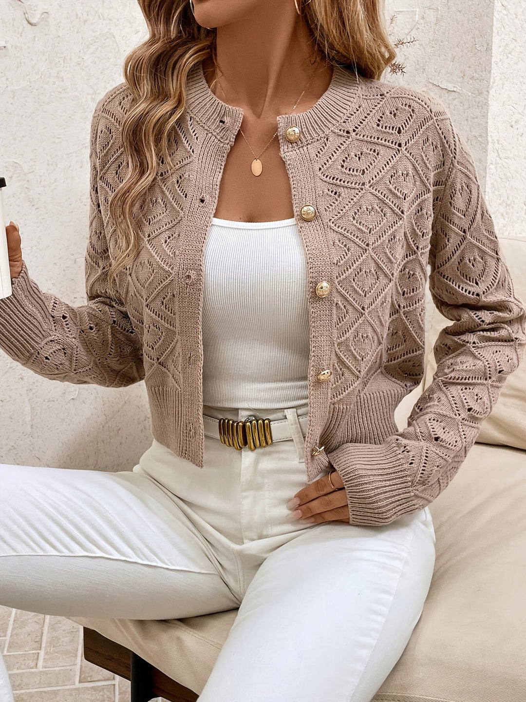 Della | Textured Button-Front Cardigan