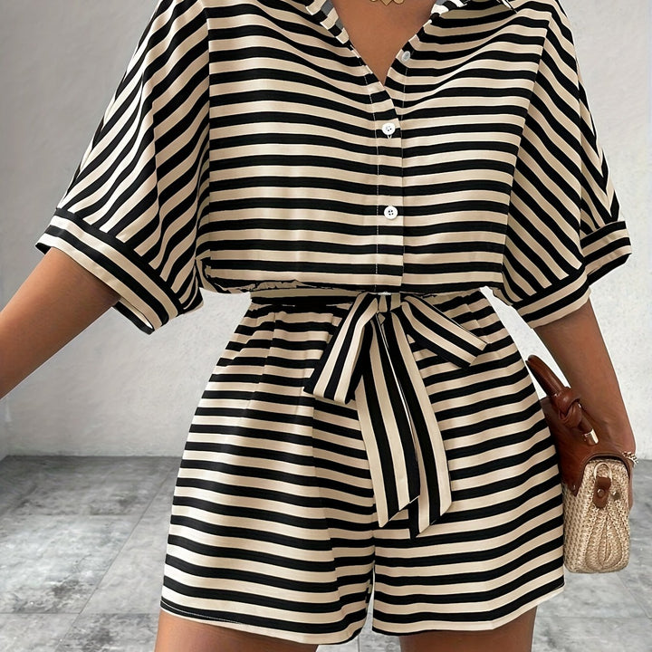 Renata | Belted Striped Romper