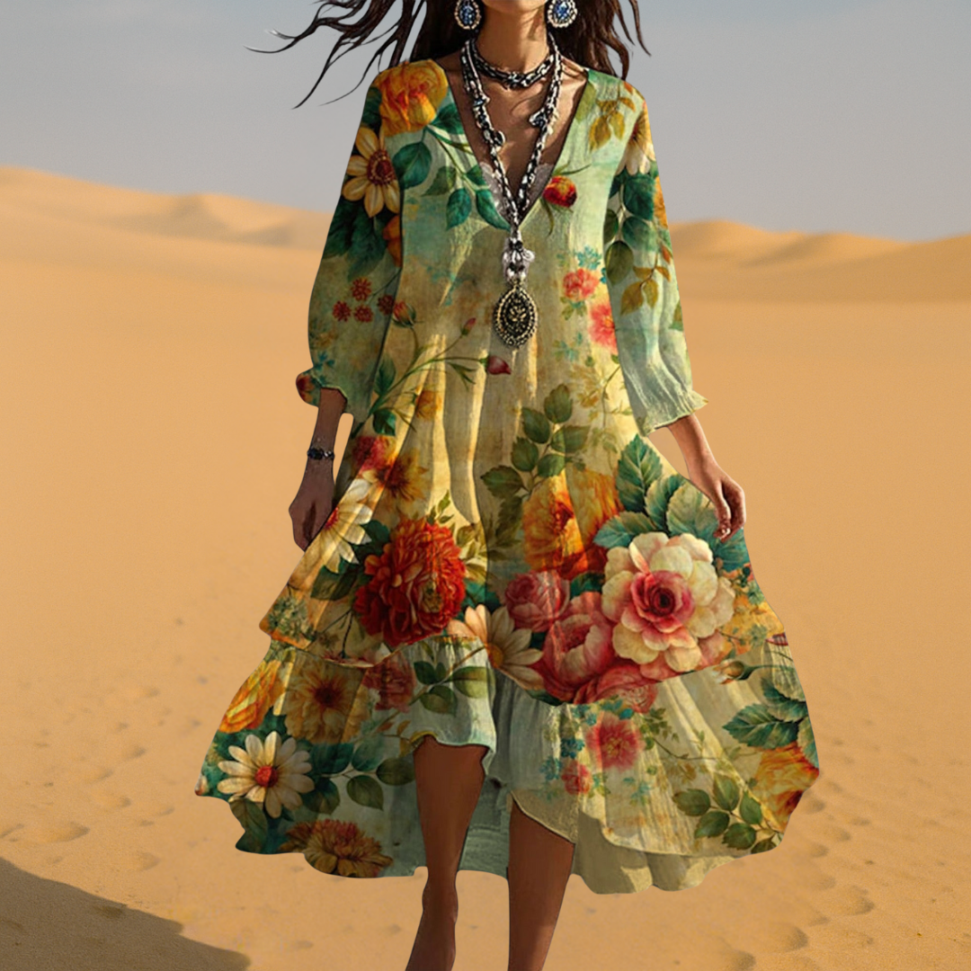 Cassidy | Vintage Boho V-Neck Summer Dress