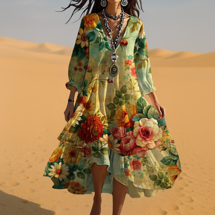 Cassidy | Vintage Boho V-Neck Summer Dress