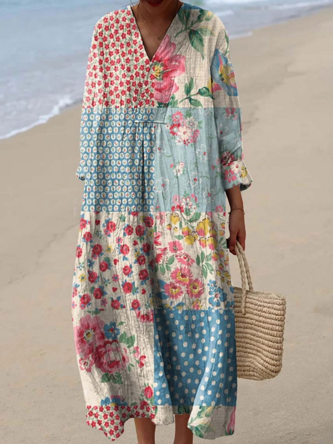 Clarisse | Vintage Floral Patchwork Pattern Dress
