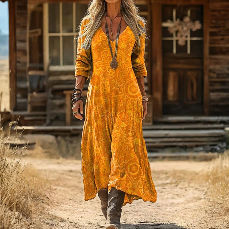 Dolores | Vintage Yellow Long Sleeve Dress