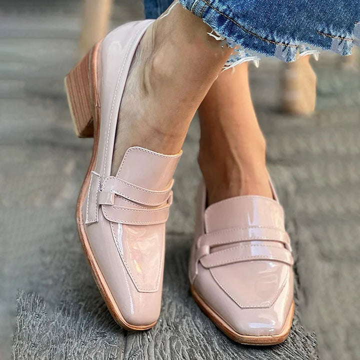 Micah | Elegant Wide Heel Shiny Mocassins