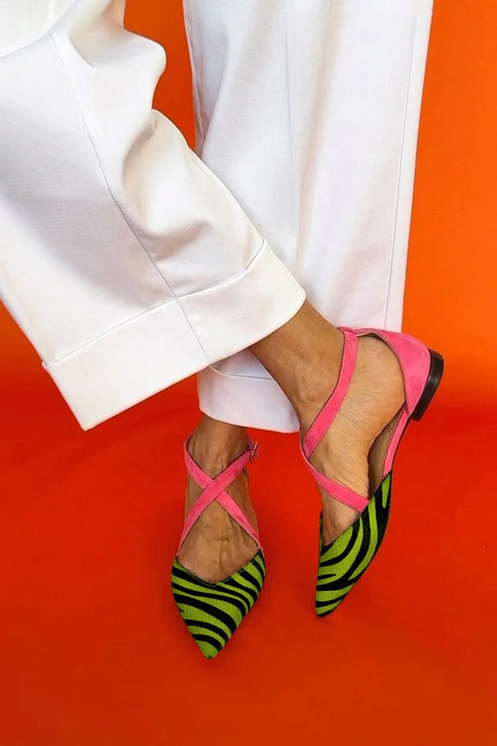 Paige | Zebra Print Cross-Strap Flats