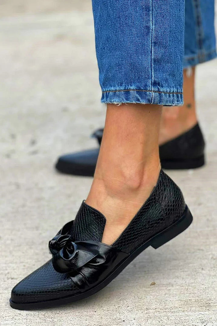 Casey | Elegant Shiny Bow Black Loafer