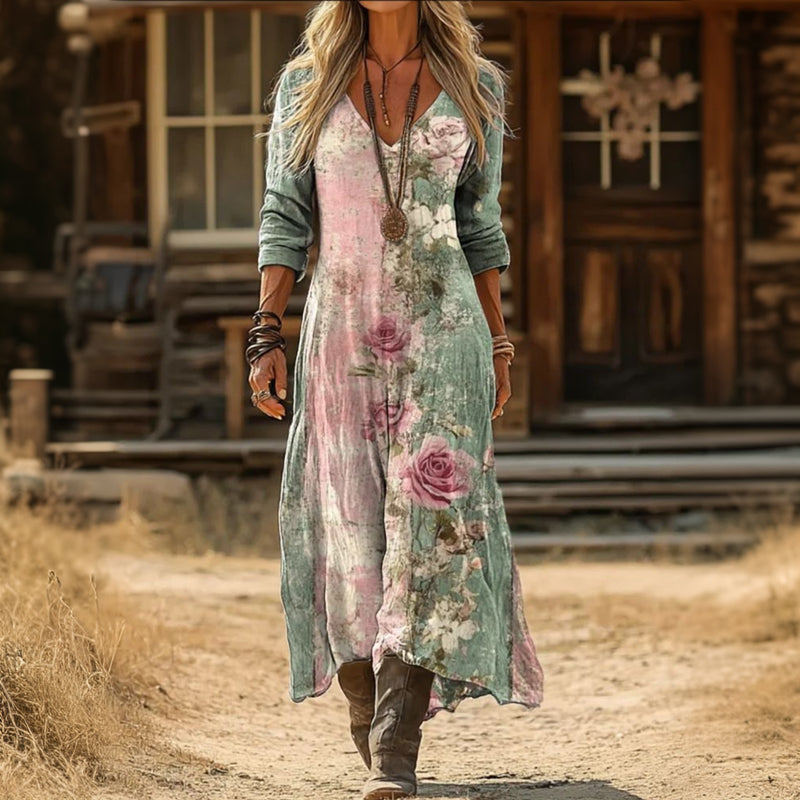Margarita | Vintage Floral Long Sleeve Casual Dress
