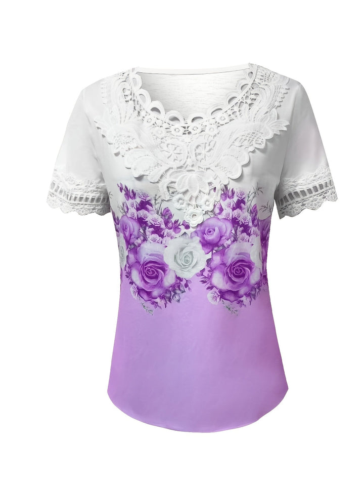 Renee | Lace-Trimmed Floral Top