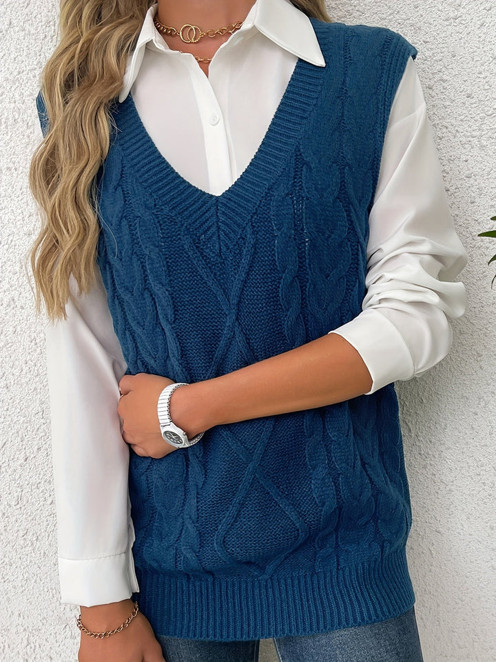 Cora | Cozy Cable-Knit V-Neck Jumper Vest