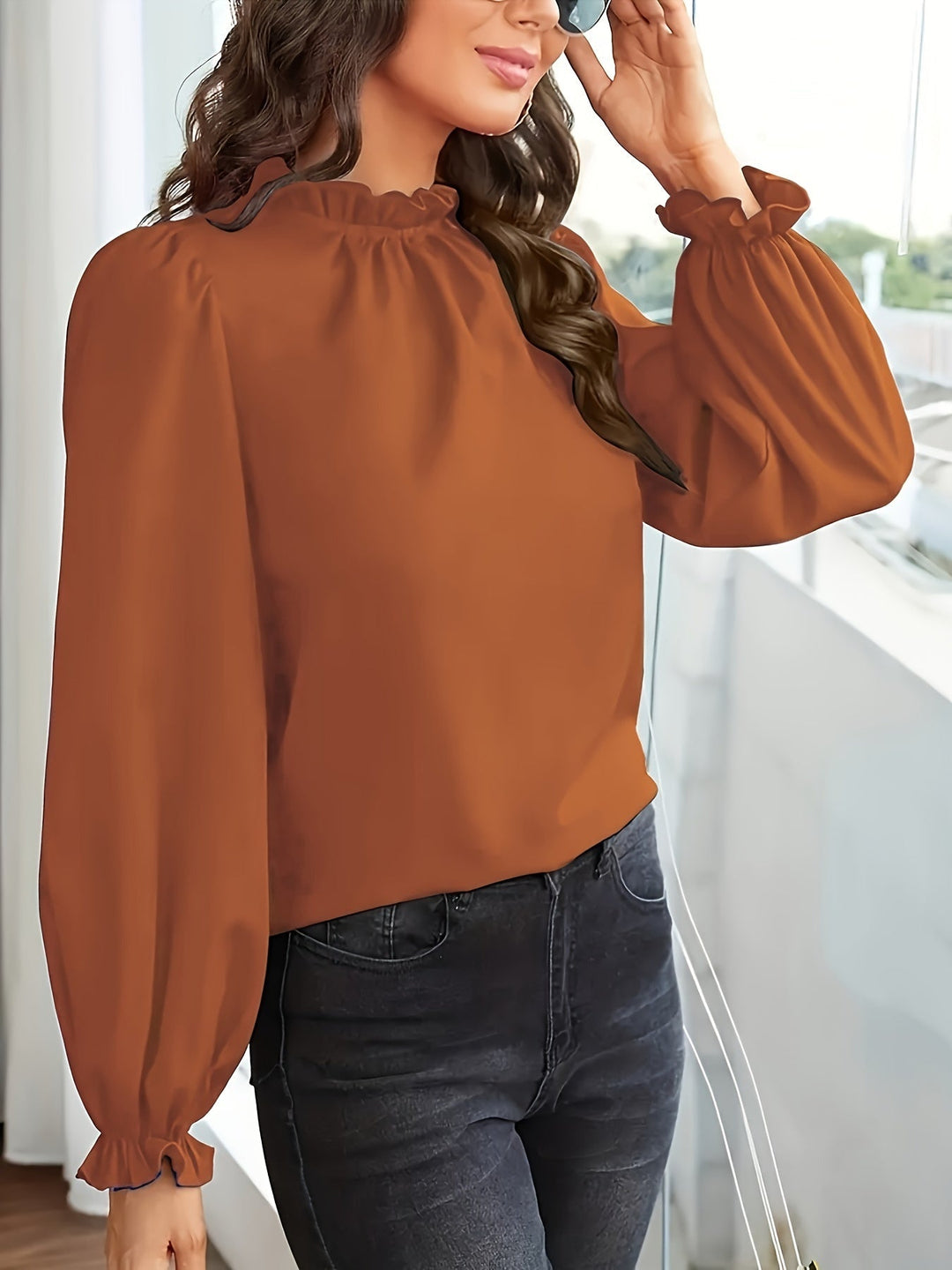 Tamsin | Ruffled High-Neck Puff Sleeve Blouse