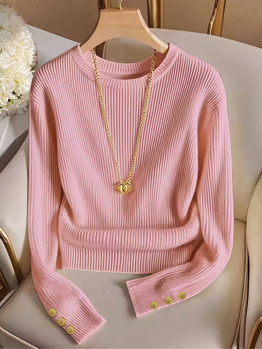 Gretchen | Ribbed Button-Cuff Jumper