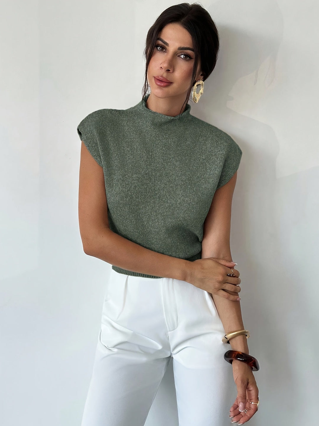Claudia | Mock Neck Sleeveless Jumper Vest