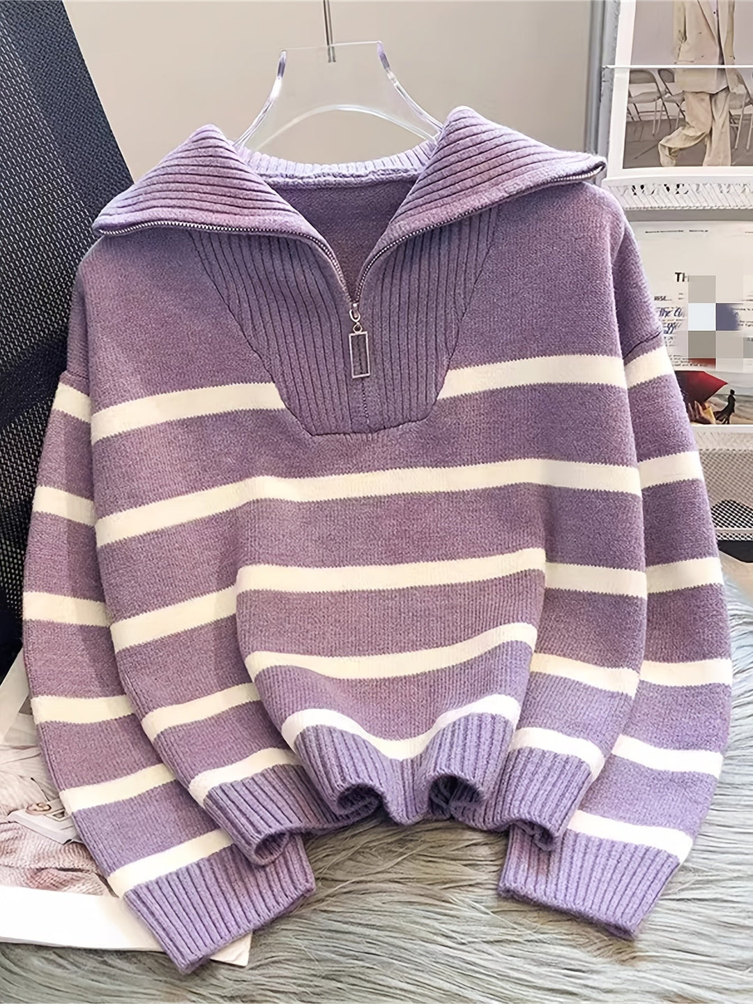 Sabina | Striped Quarter-Zip Jumper