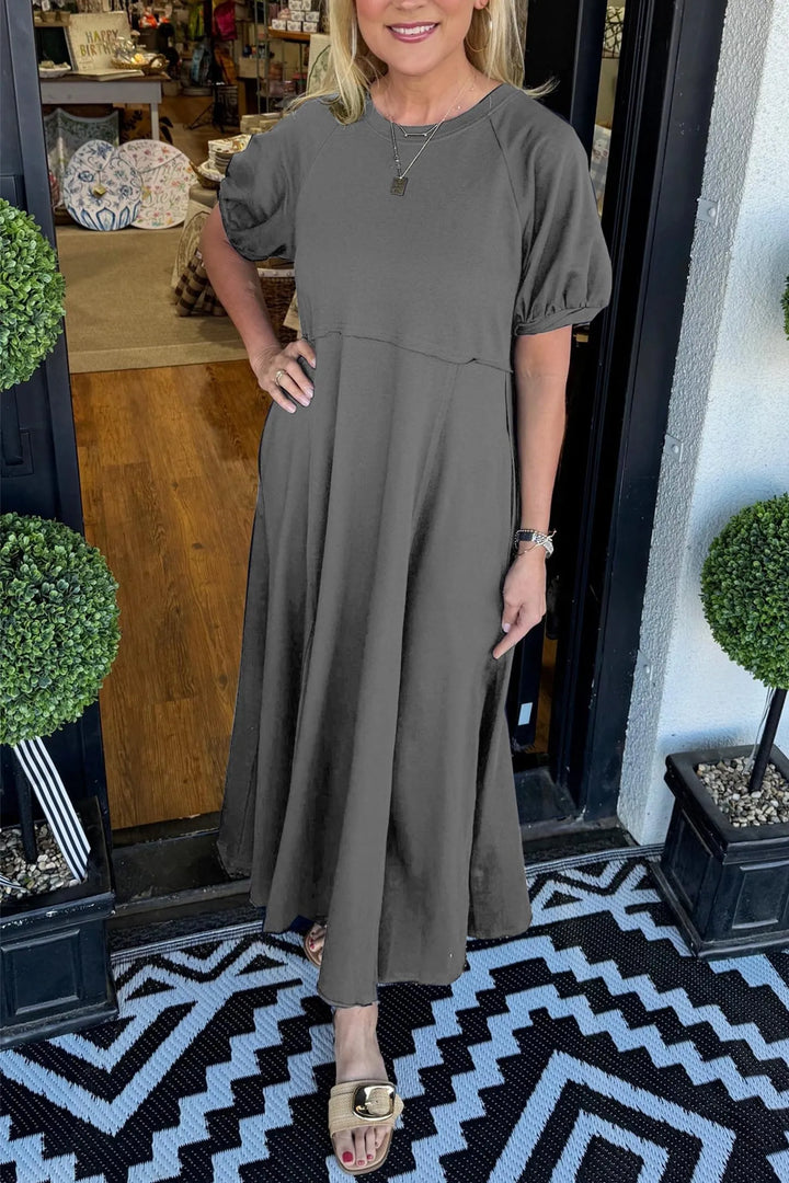 Haisley | Puff Sleeve Round Neck Maxi Dress