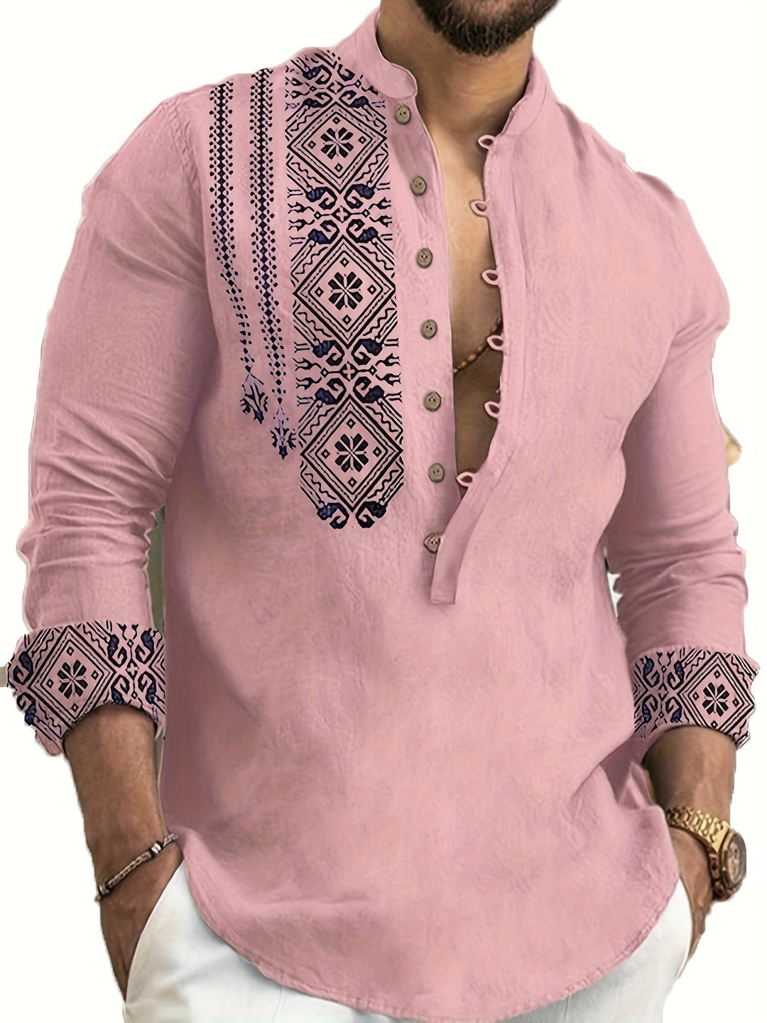 Elias | Patterned Long Sleeve Henley Shirt