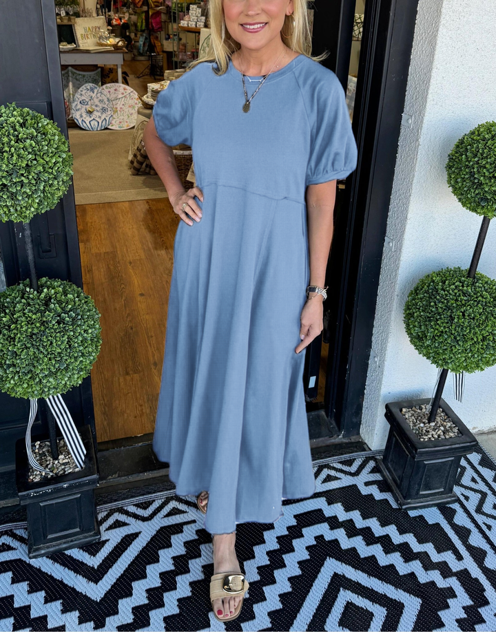 Haisley | Puff Sleeve Round Neck Maxi Dress