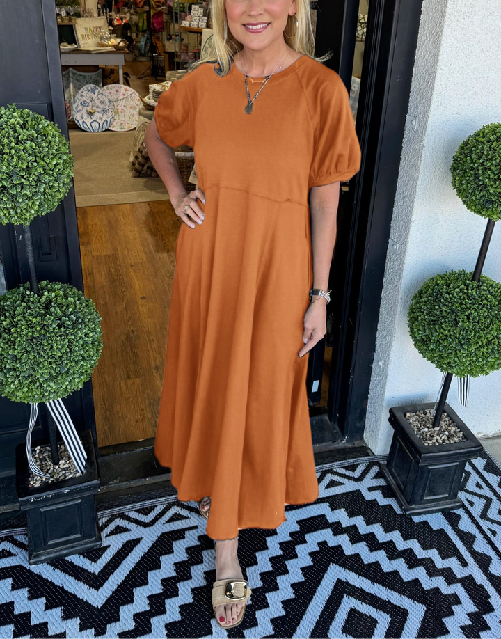 Haisley | Puff Sleeve Round Neck Maxi Dress