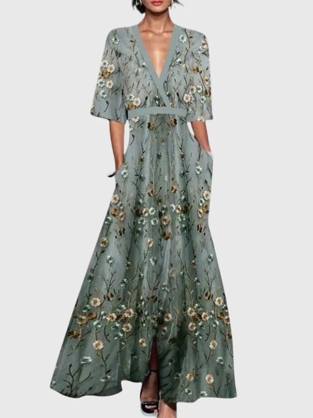 Candice | Elegant Floral Spring V-Neck Dress